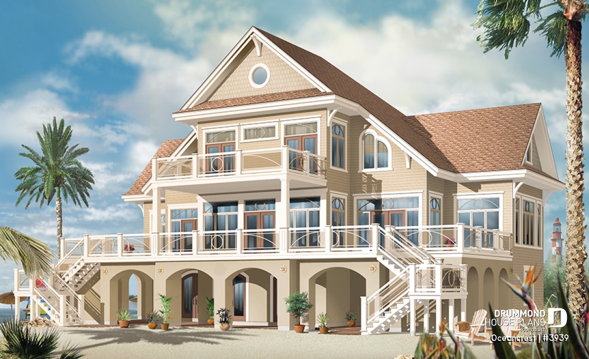 Rear view - BASE MODEL - Stunning 4 to 5+ bedroom lakefront home, Mediterranean style, 2 master suites, great terrace, home elevator - Oceancrest