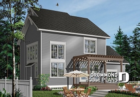 Color version 3 - Rear - 3 bedroom panoramic view transitional home plan with pergola, mezzanine and garage - Tommy