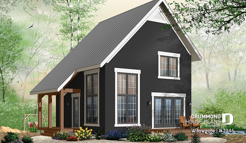 front - BASE MODEL - 2 bedroom modern style cottage design, with mezzanine and cathedral ceiling, affordable construction - Willowgate