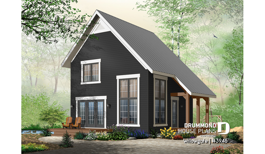 front - BASE MODEL - 2 bedroom modern style cottage design, with mezzanine and cathedral ceiling, affordable construction - Willowgate