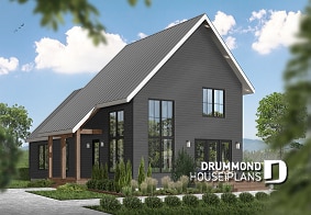 front - BASE MODEL - Modern cottage house plan, 3 bedrooms, master suite on main floor, lots of natural light, mezzanine - Willowgate 2