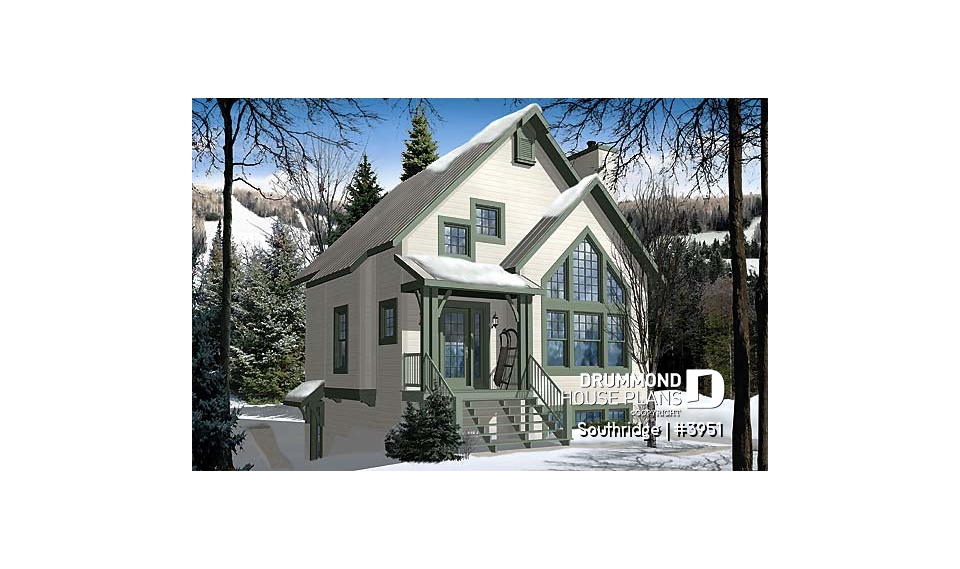 front - BASE MODEL - Panoramic scandinavian cottage, 1 à 3 bedroom ski chalet house plan with mezzanine - Southridge