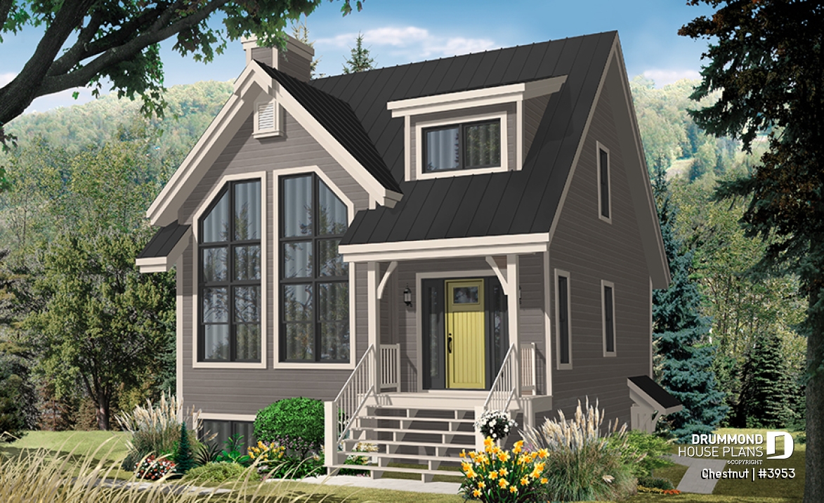 Color version 8 - Front - 1 to 3 bedroom cottage house plan, cathedral ceiling, great master suite, pantry, and more! - Chestnut