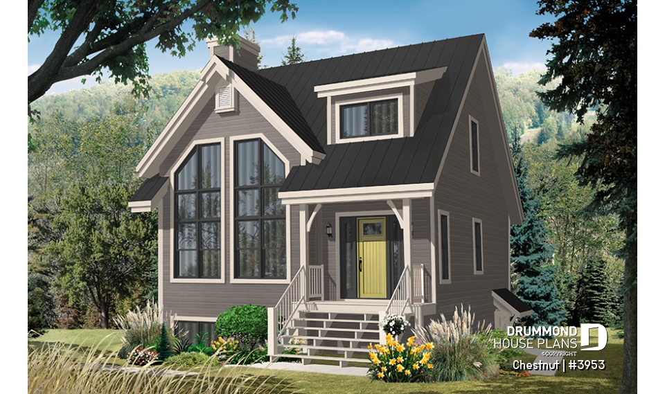Color version 8 - Front - 1 to 3 bedroom cottage house plan, cathedral ceiling, great master suite, pantry, and more! - Chestnut