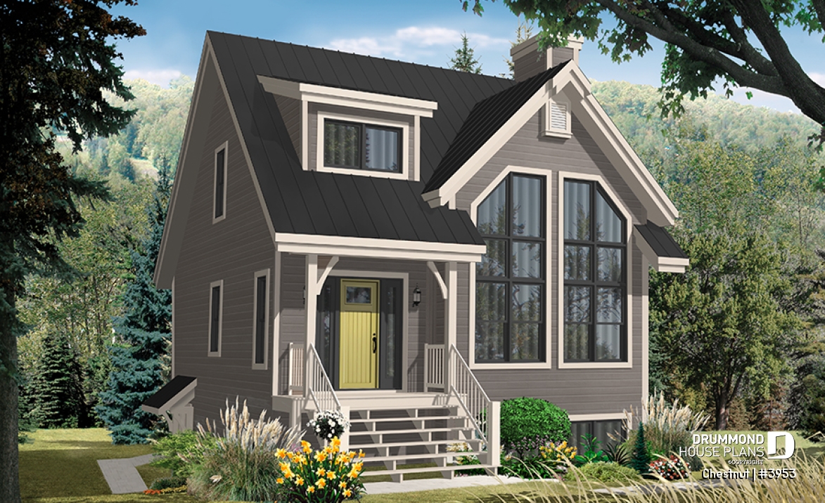 Color version 8 - Front - 1 to 3 bedroom cottage house plan, cathedral ceiling, great master suite, pantry, and more! - Chestnut