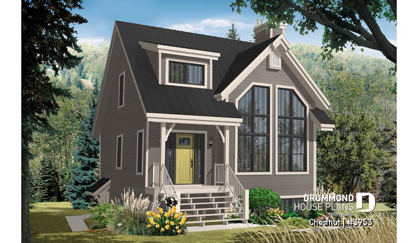 Color version 8 - Front - 1 to 3 bedroom cottage house plan, cathedral ceiling, great master suite, pantry, and more! - Chestnut