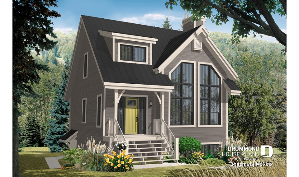 Color version 8 - Front - 1 to 3 bedroom cottage house plan, cathedral ceiling, great master suite, pantry, and more! - Chestnut