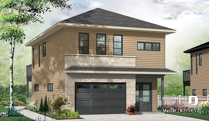 front - BASE MODEL - Contemporary style garage apartment house plan with open floor plan, large terrace and full apartment - Mercer