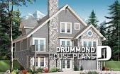 Rear view - BASE MODEL - Mountain style house plan with home elevator, 3 to 4 bedrooms, panoramic view, 2-car garage & den - Belmont