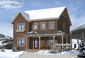 front - BASE MODEL - 3 bedroom chalet house plan with 10' ceilings on second floor living area, reverse floor plans - Eastridge