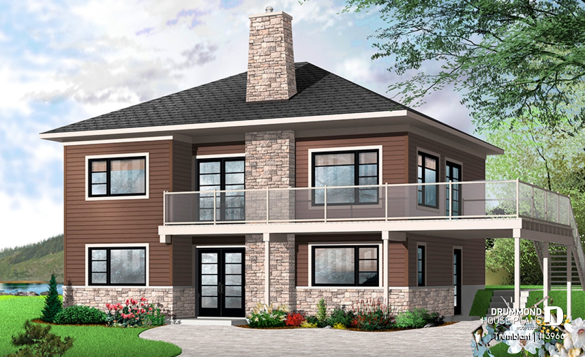 front - BASE MODEL - Contemporary cottage plan, 3-4 beds, 2 family rooms large balcony, main living on second floor  - Tremblant