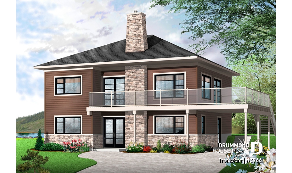 front - BASE MODEL - Contemporary cottage plan, 3-4 beds, 2 family rooms large balcony, main living on second floor  - Tremblant