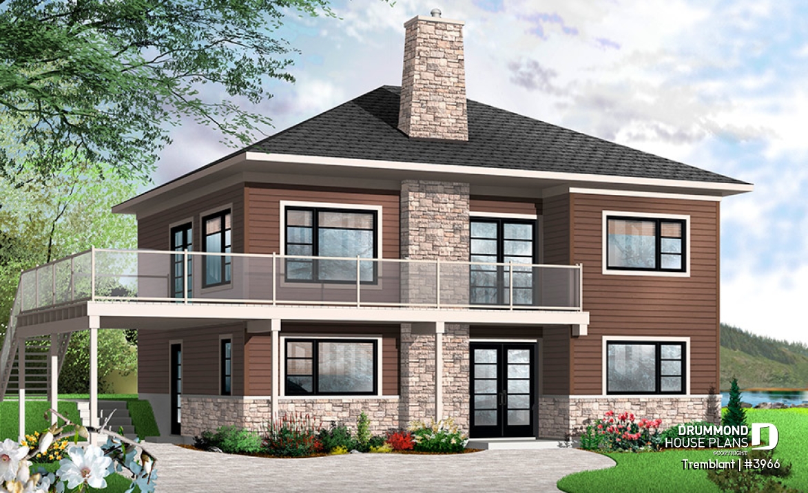 front - BASE MODEL - Contemporary cottage plan, 3-4 beds, 2 family rooms large balcony, main living on second floor  - Tremblant
