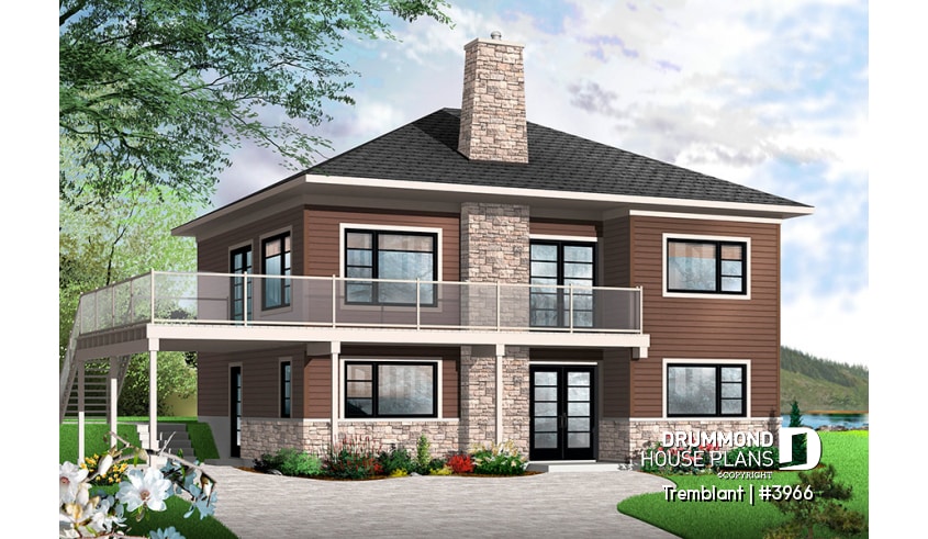 front - BASE MODEL - Contemporary cottage plan, 3-4 beds, 2 family rooms large balcony, main living on second floor  - Tremblant