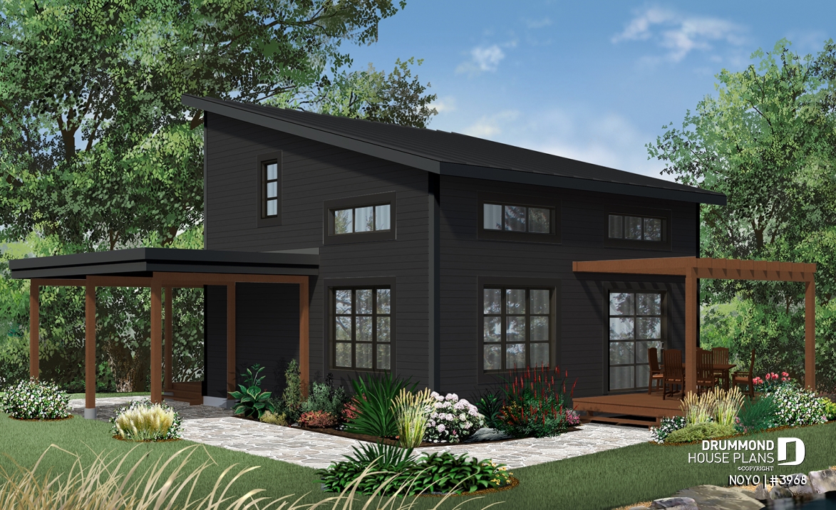 Color version 2 - Rear - Affordable Small Modern Cottage, large covered deck, open floor plan, lots of natural lights - NOYO
