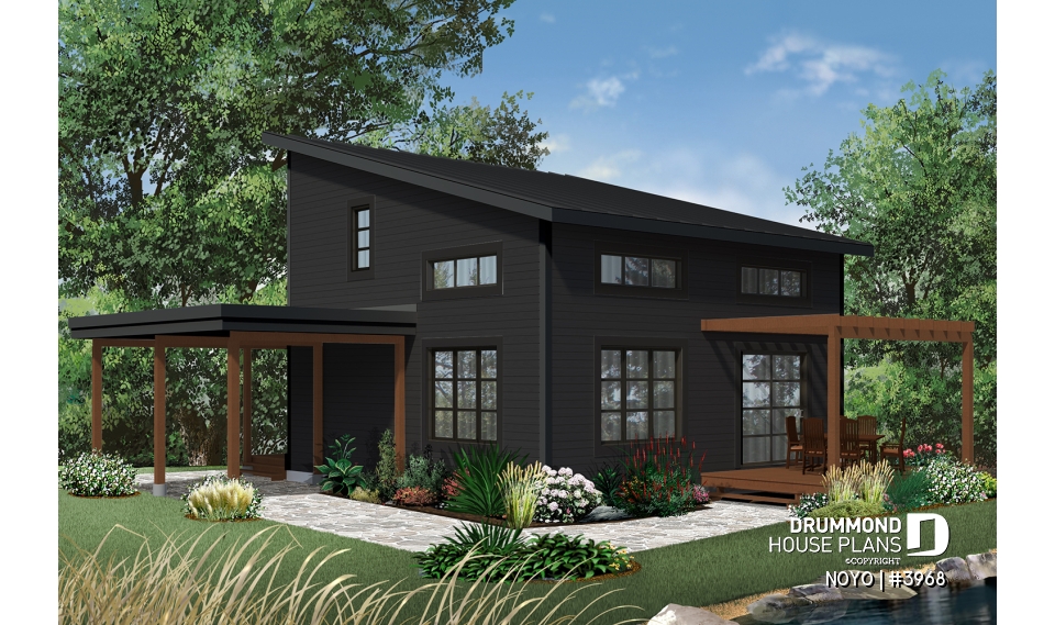Color version 2 - Rear - Affordable Small Modern Cottage, large covered deck, open floor plan, lots of natural lights - NOYO
