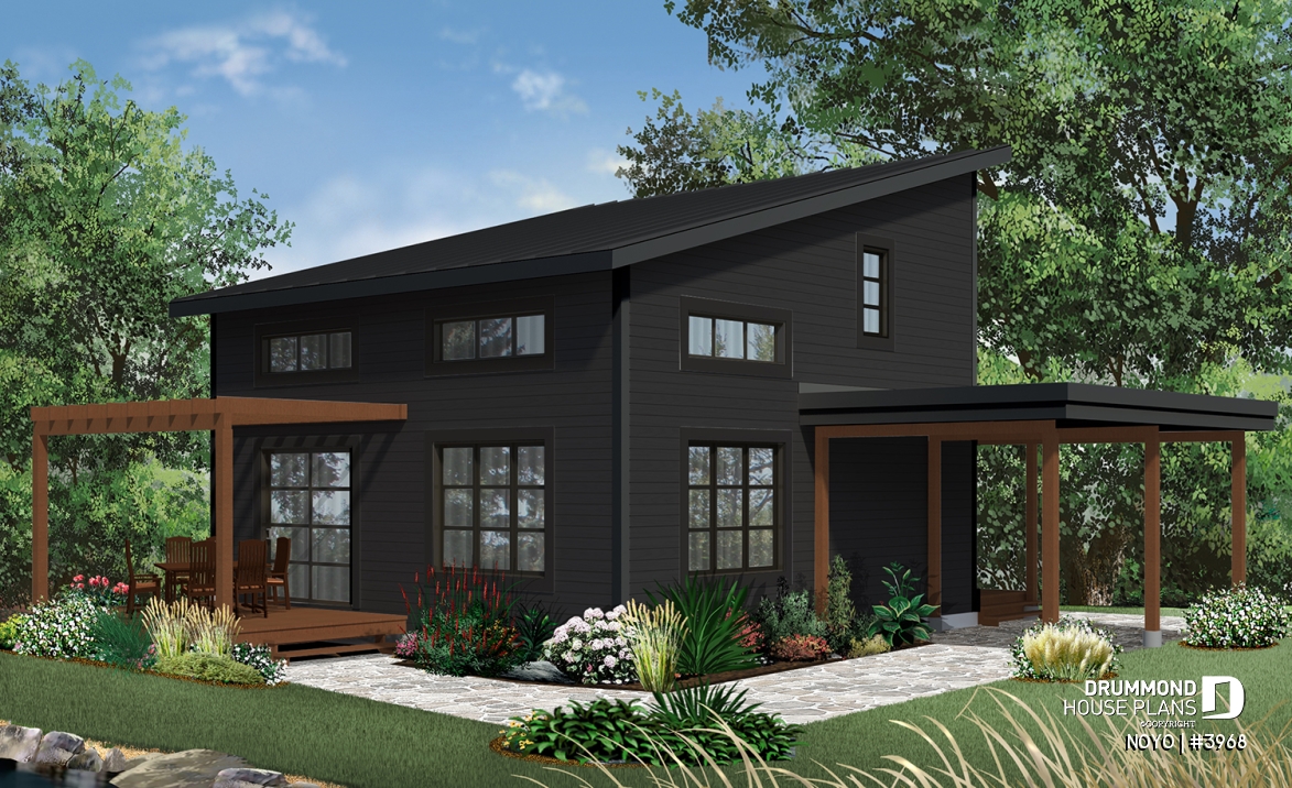 Color version 2 - Rear - Affordable Small Modern Cottage, large covered deck, open floor plan, lots of natural lights - NOYO