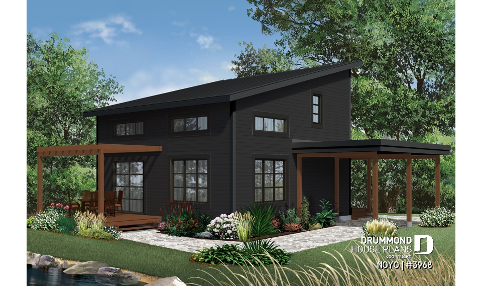 Color version 2 - Rear - Affordable Small Modern Cottage, large covered deck, open floor plan, lots of natural lights - NOYO