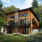 Rear view - BASE MODEL - Walkout Modern Cottage Plan – 3 Bedrooms, Covered Terrace, Panoramic Views and Central Fireplace - Dahilia
