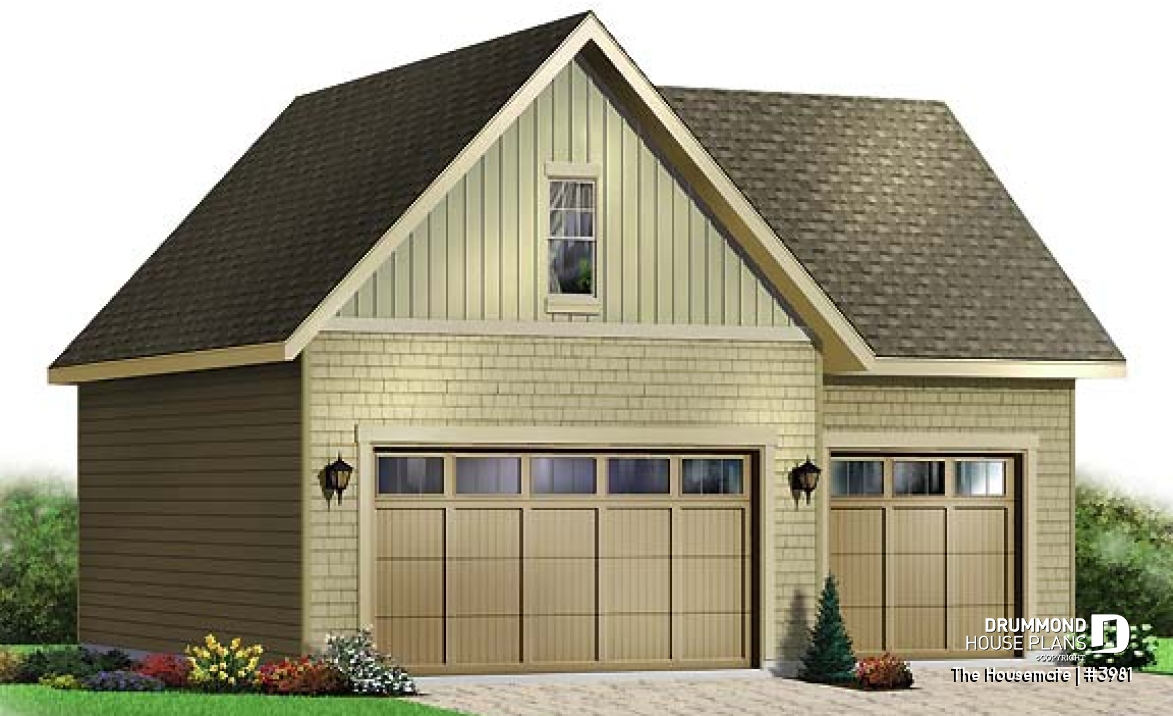 front - BASE MODEL - 3-car garage plan, with storage room in second floor - The Housemate