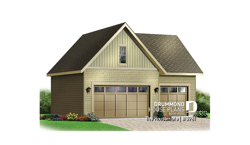 front - BASE MODEL - 3-car garage plan, with storage room in second floor - The Housemate