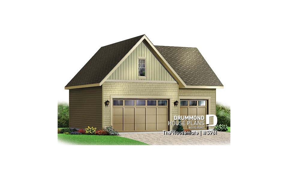 front - BASE MODEL - 3-car garage plan, with storage room in second floor - The Housemate