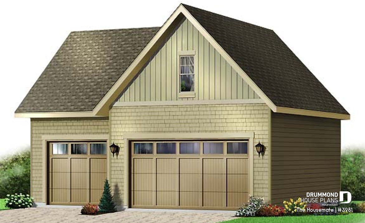 front - BASE MODEL - 3-car garage plan, with storage room in second floor - The Housemate