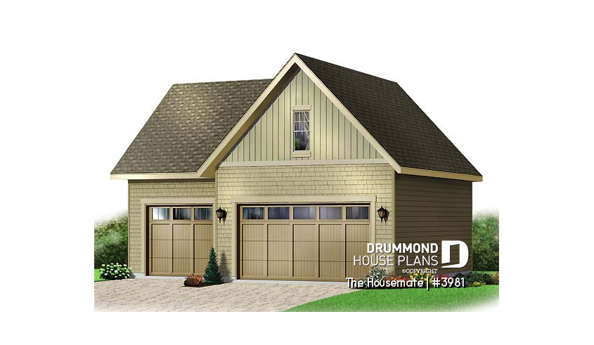 front - BASE MODEL - 3-car garage plan, with storage room in second floor - The Housemate
