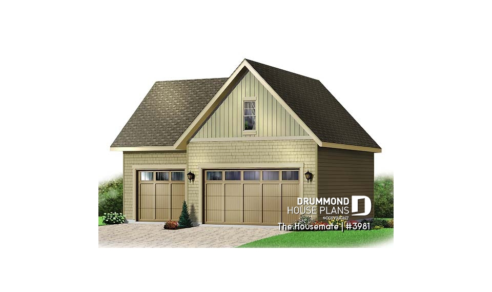 front - BASE MODEL - 3-car garage plan, with storage room in second floor - The Housemate