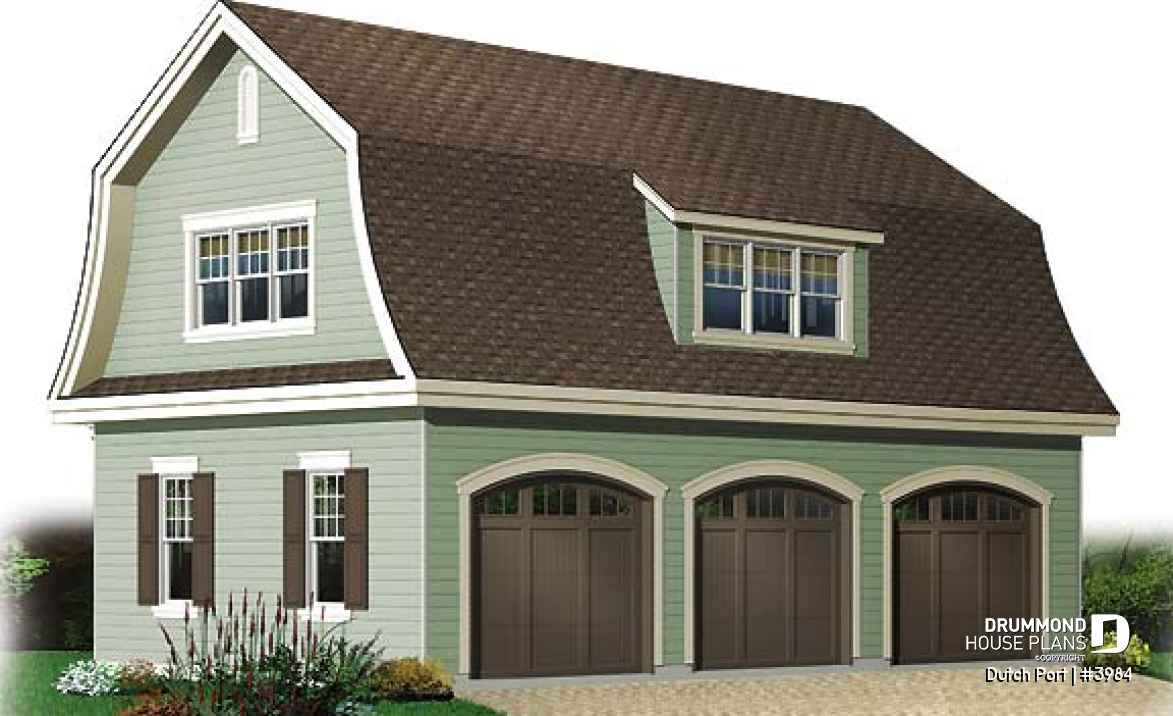 front - BASE MODEL - 3-car garage with large bonus room above - Dutch Port