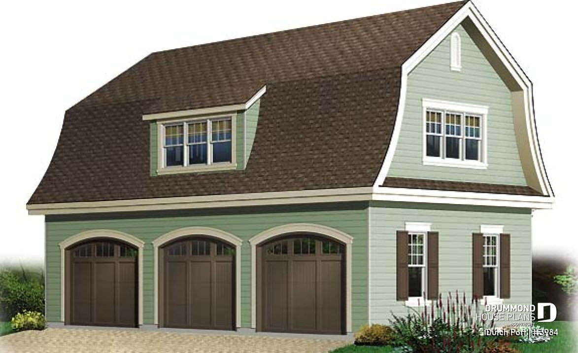 front - BASE MODEL - 3-car garage with large bonus room above - Dutch Port