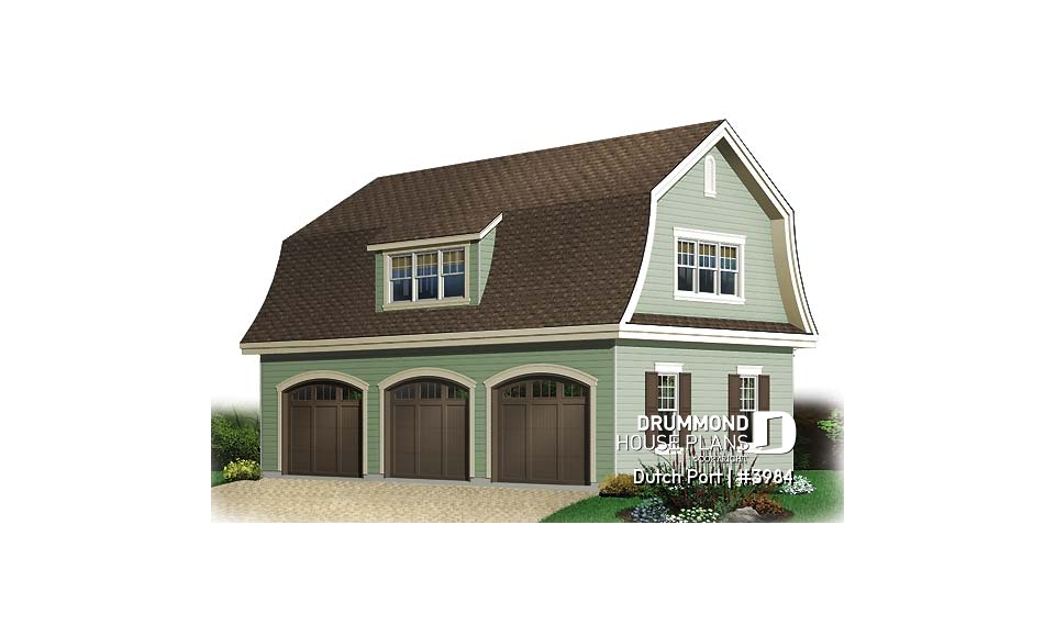 front - BASE MODEL - 3-car garage with large bonus room above - Dutch Port