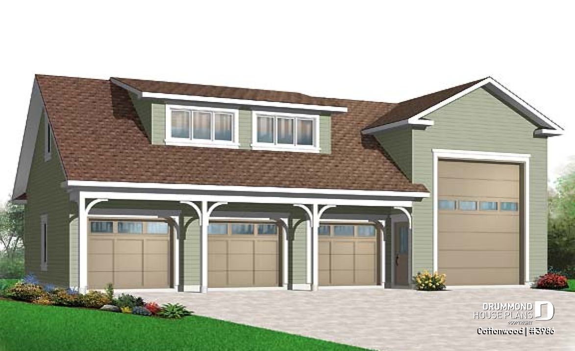 front - BASE MODEL - 4-car garage for RV and regular vehicles + large second floor bonus storage or room - Cottonwood