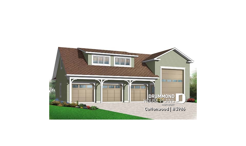 front - BASE MODEL - 4-car garage for RV and regular vehicles + large second floor bonus storage or room - Cottonwood