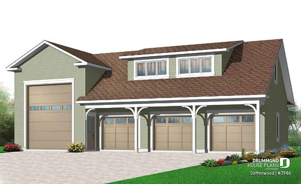 front - BASE MODEL - 4-car garage for RV and regular vehicles + large second floor bonus storage or room - Cottonwood
