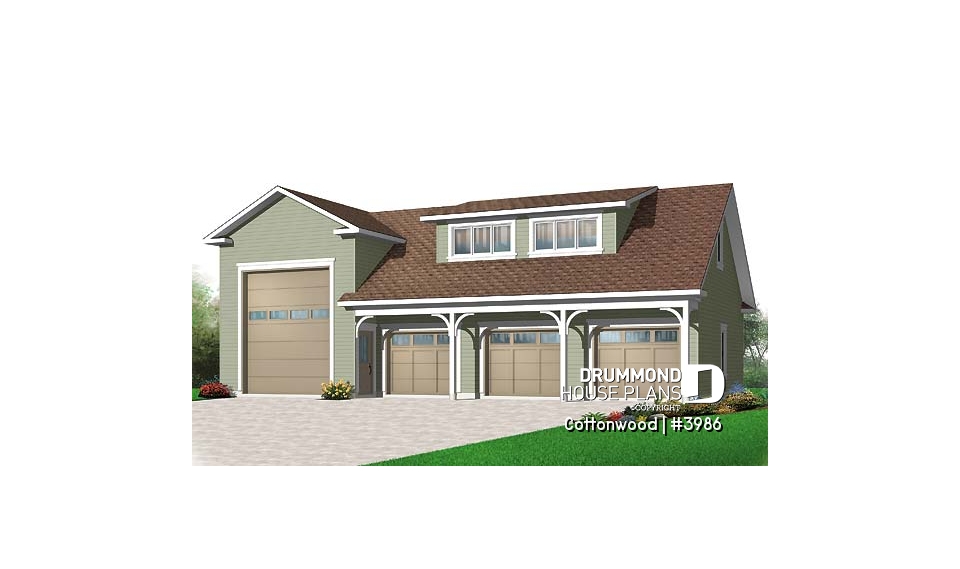 front - BASE MODEL - 4-car garage for RV and regular vehicles + large second floor bonus storage or room - Cottonwood