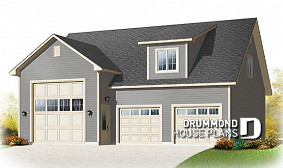 front - BASE MODEL - RV garage plan with 2-car garage, or three-car garage plan, with bonus room on second floor - Cottonwood 2