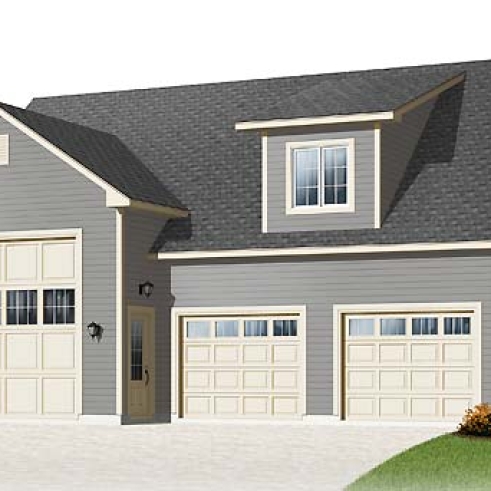 front - BASE MODEL - RV garage plan with 2-car garage, or three-car garage plan, with bonus room on second floor - Cottonwood 2