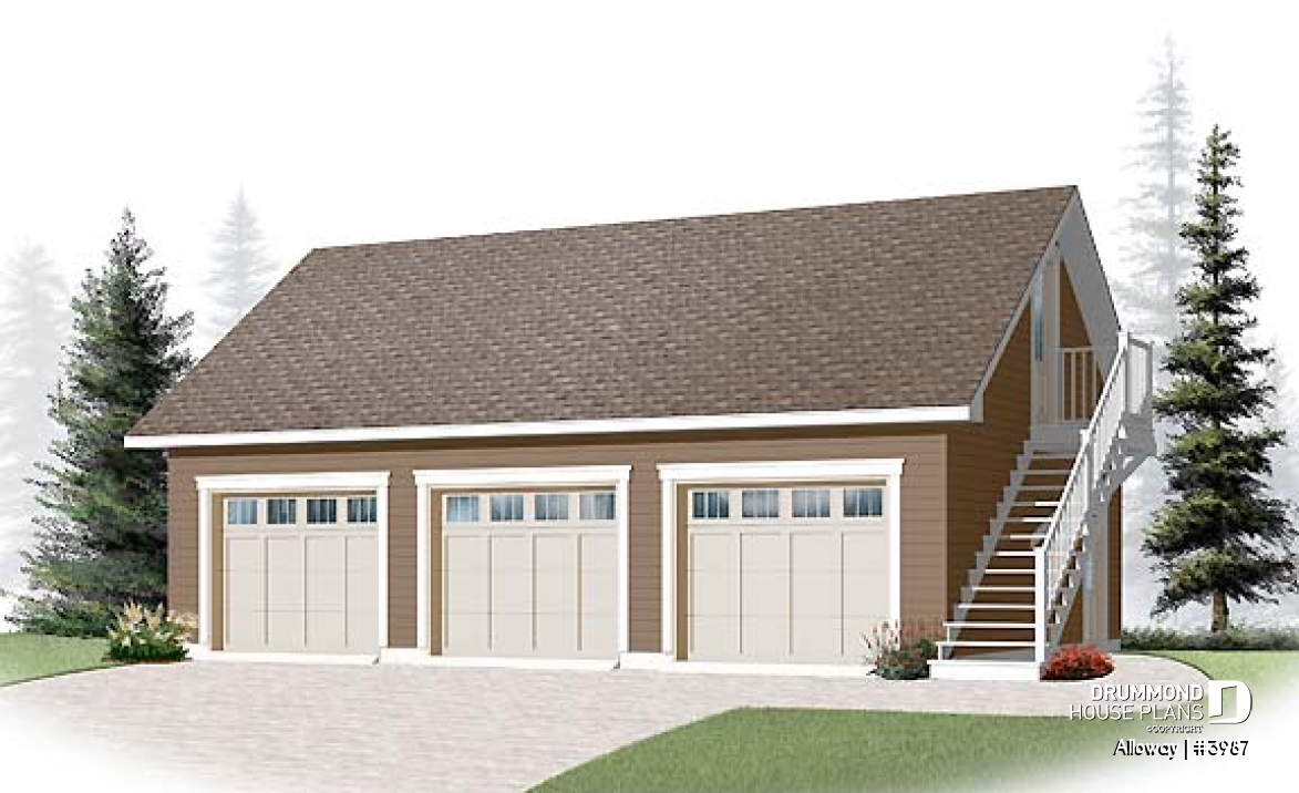 front - BASE MODEL - 3-car garage plan with bonus room to be finished on second floor - Alloway