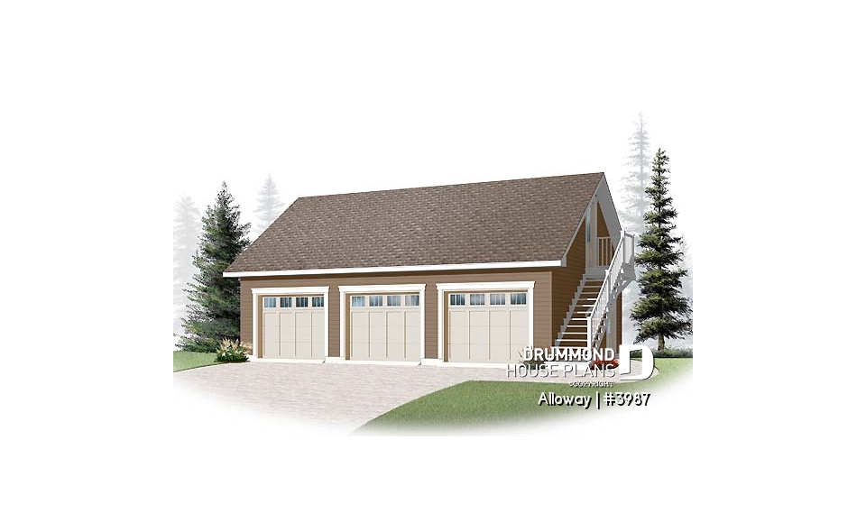 front - BASE MODEL - 3-car garage plan with bonus room to be finished on second floor - Alloway