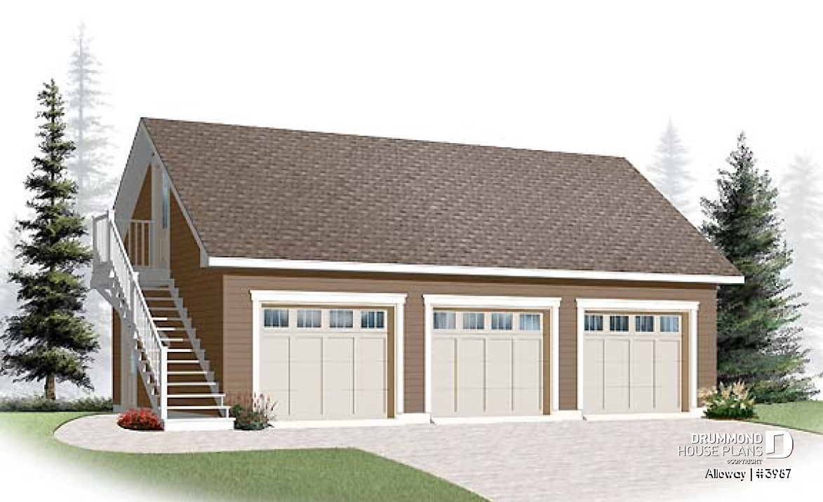 front - BASE MODEL - 3-car garage plan with bonus room to be finished on second floor - Alloway