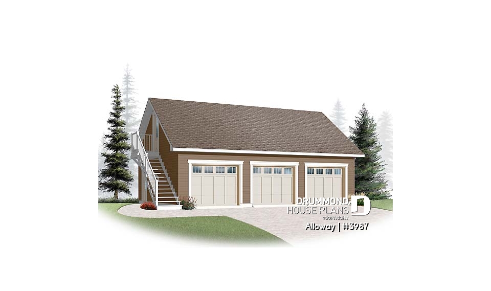 front - BASE MODEL - 3-car garage plan with bonus room to be finished on second floor - Alloway