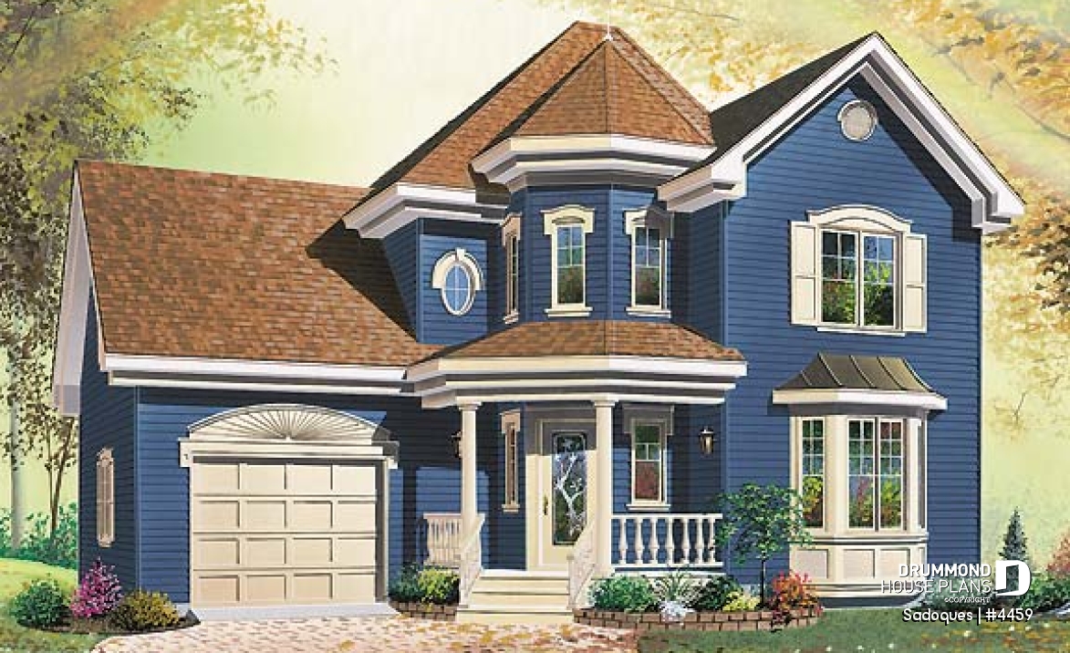 front - BASE MODEL - Victorian inspired cottage house plan with 3 bedrooms, garage - Sadoques