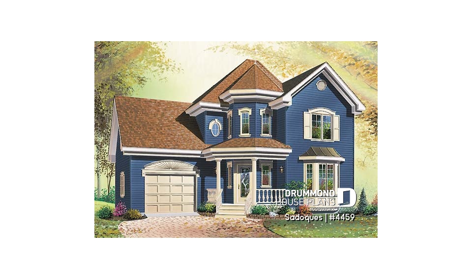 front - BASE MODEL - Victorian inspired cottage house plan with 3 bedrooms, garage - Sadoques