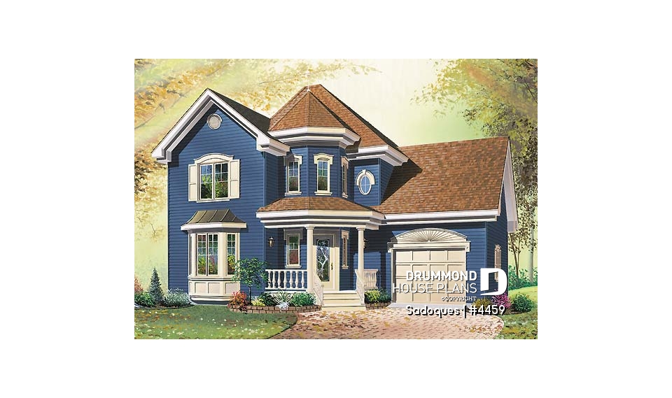 front - BASE MODEL - Victorian inspired cottage house plan with 3 bedrooms, garage - Sadoques
