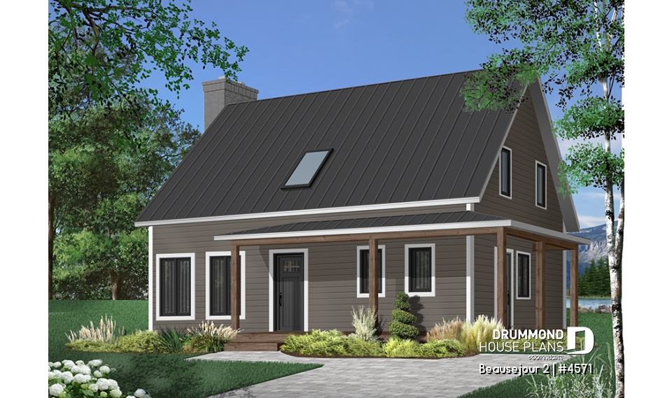 front - BASE MODEL - Scandinavian style house plan, 3 bedrooms, kitchen booth, economical home to build, covered porches - Beausejour 2