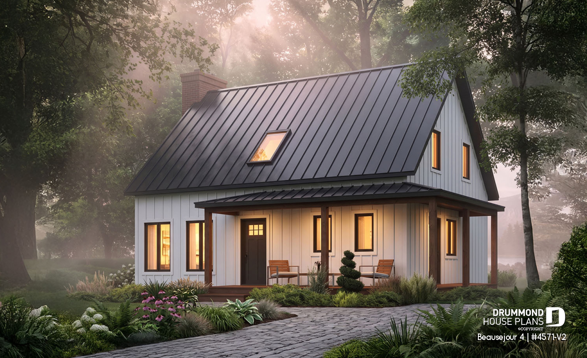 front - BASE MODEL - Country american home with 3 bedrooms, 2.5 bathrooms, open concept with fireplace, large covered deck - Beausejour 4
