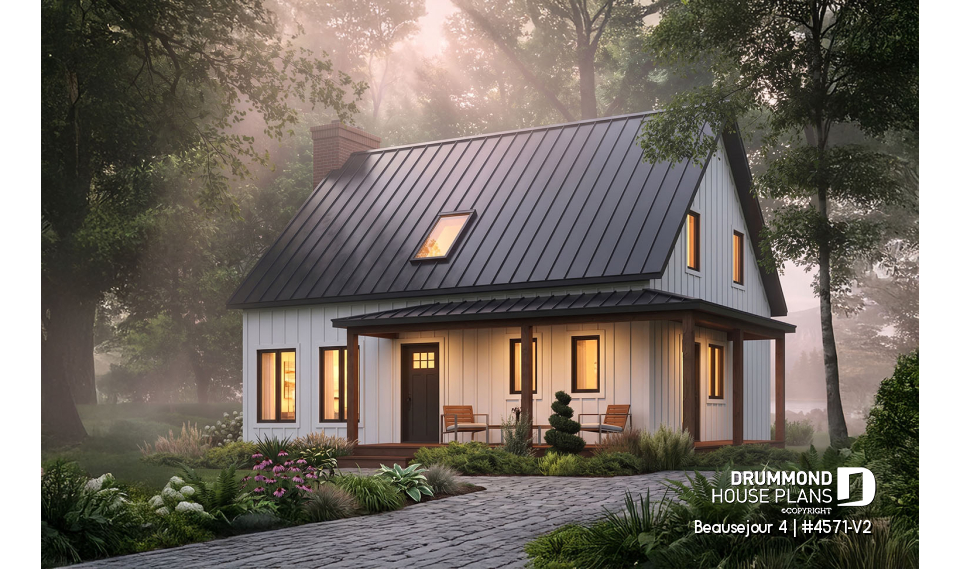 front - BASE MODEL - Country american home with 3 bedrooms, 2.5 bathrooms, open concept with fireplace, large covered deck - Beausejour 4