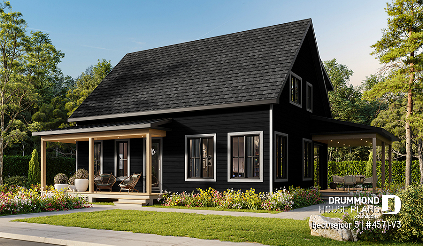 front - BASE MODEL - Farmhouse with 5 bedrooms, 2 living rooms, great covered rear deck, perfect family home plan - Beausejour 5