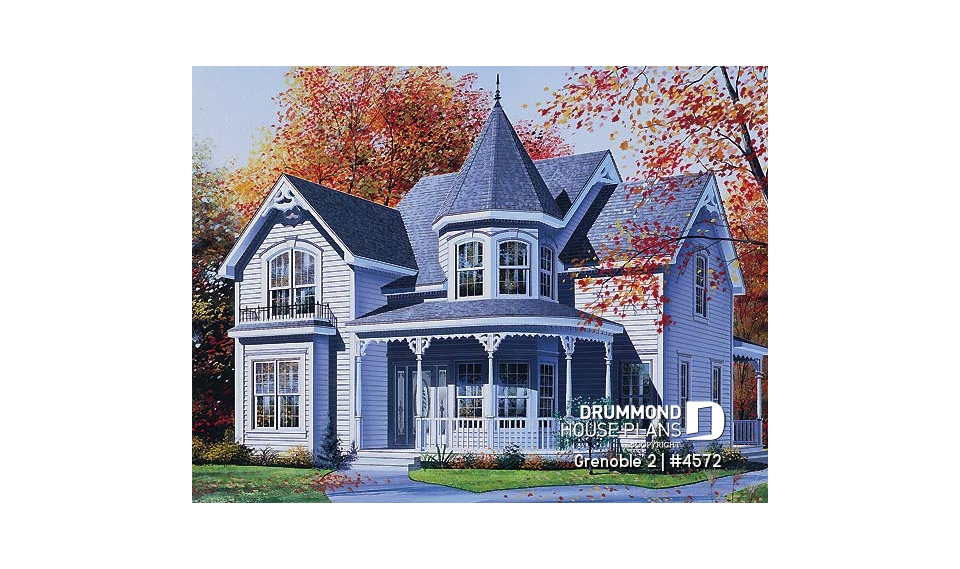 front - BASE MODEL - Victorian house plan with home office, breakfast nook and 3 bedrooms - Grenoble 2